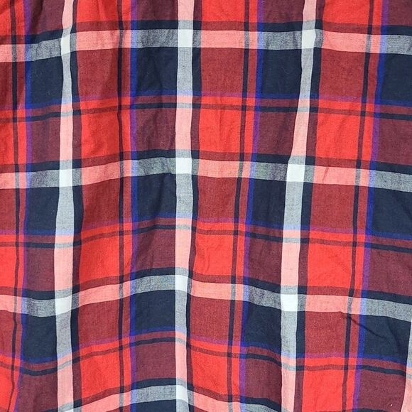 American Eagle Men Small Slim Fit Red Blue Plaid Button Down Short Sleeve Shirt - Picture 3 of 6